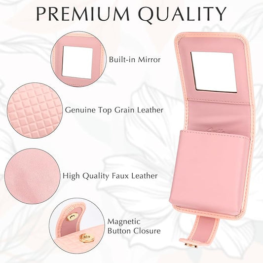 kilofly Genuine Leather Double Lipstick Case Cosmetic Makeup Holder + Gift Box