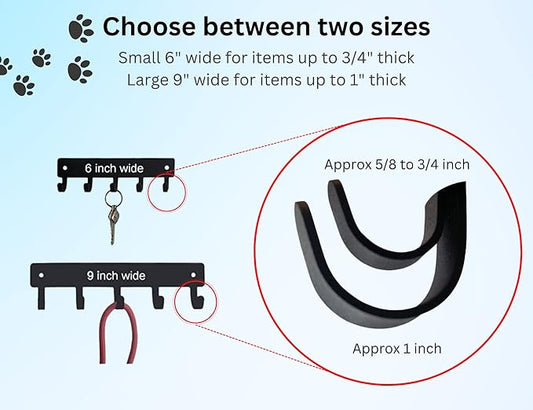 Walking Paws Key Rack Hanger & Dog Leash Organizer - Large 9 inch Wide - Made in USA Gifts for Dog Lovers