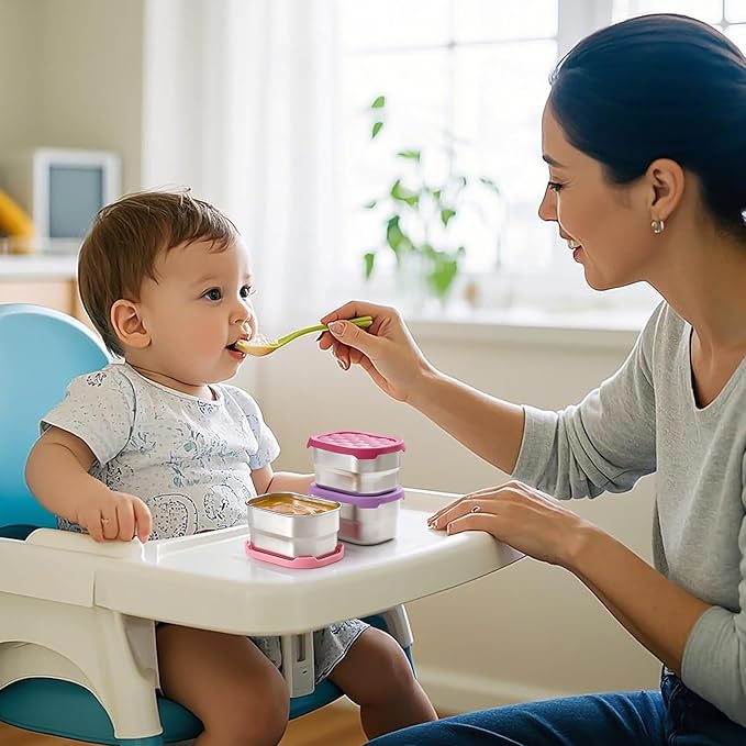 3 Pack Stainless Steel Snack Containers for Kids, 8 oz Easy Open Leak Proof Small Toddler Snack Containers with Silicone Lids, Stackable Metal Lunch Box for Daycare and School (Pink)