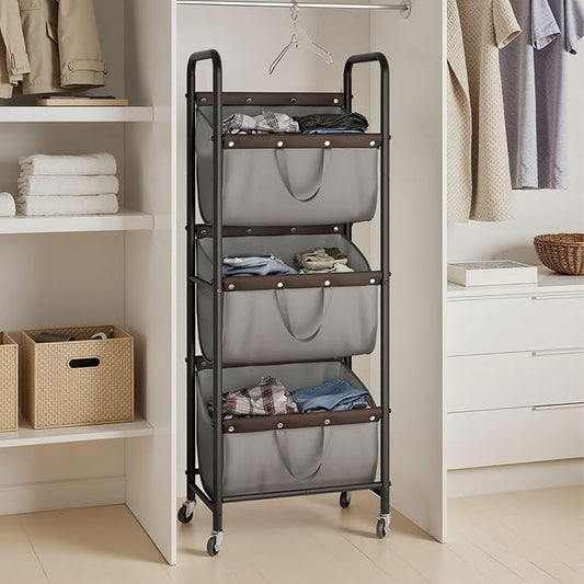 GRANNY SAYS 3 Tier Laundry Sorter, Laundry Hamper with Wheels, Laundry Room Organization and Storage, 3 Section Rolling Laundry Cart for Dorm, Bathroom, Bedroom, Closet, Grey