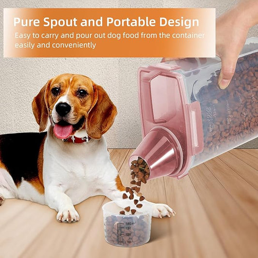 Airtight Small Cat Dog Pet Food Storage Containers BPA Free, with Large Pour Spout/1 Measuring Cup/ 4 Safety Locks and Double-layer Silicone Strip (Clear Pink, 3L-1pack)