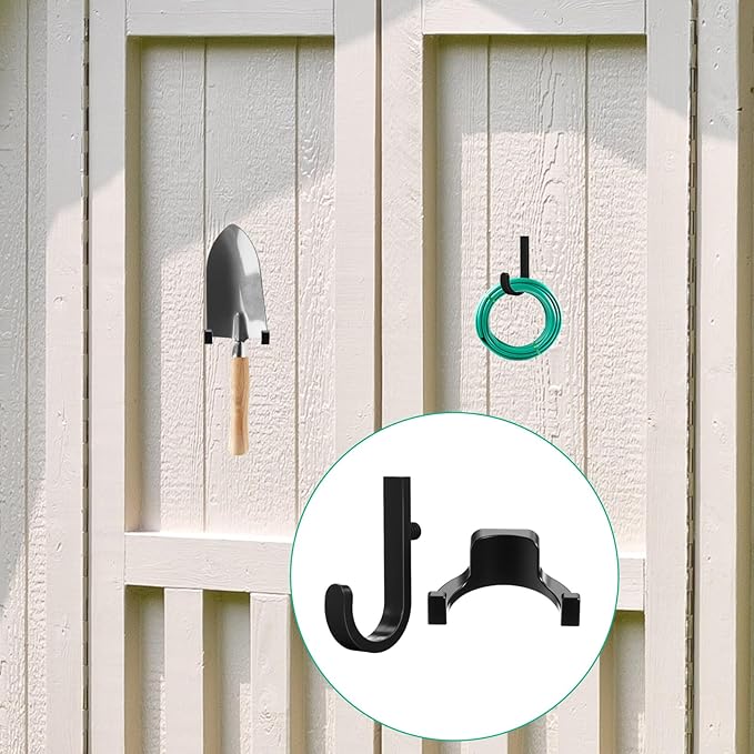 20 Pcs Storage Shed Tool Hooks Tool Hanger Compatible with Suncast Shed Accessories for Hanging Storage Shelves Organizer Accessories Parts Replacement Screws Brackets (J Shape/u Shape,Black)