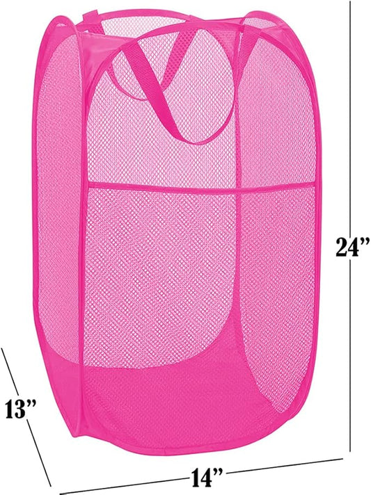 BATTOO Deluxe Strong Mesh Pop up Laundry Hamper Basket with Side Pocket for Laundry Room, Bathroom, Kids Room, College Dorm or Travel 3 Pack Blush