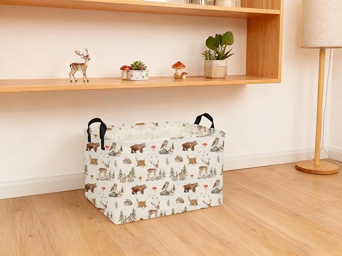 Rectangle Kids Baskets Animal Basket Cute Storage Bin Organizer Box for Room Decor Gift Basket(Woodland animal)