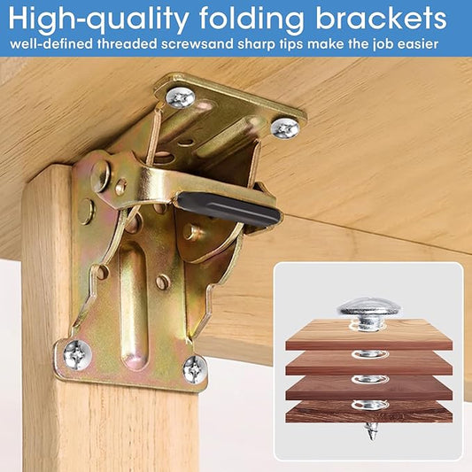 TopDirect Locking Hinge for Folding Leg Brackets,Heavy Duty Folding Brackets 90 Degree Self Locking Folding Hinge for Table Legs Furniture 4 Pack,Zinc