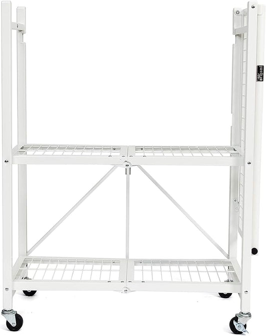 Origami R3 3-Tier Foldable Garage Shelving Heavy Duty Shelving Holds 750 pounds, Garage Storage Rack, Pre-Assembled Utility Rolling Shelf with Wheels | 29" W x 13" D x 35.5" H (White, R3)