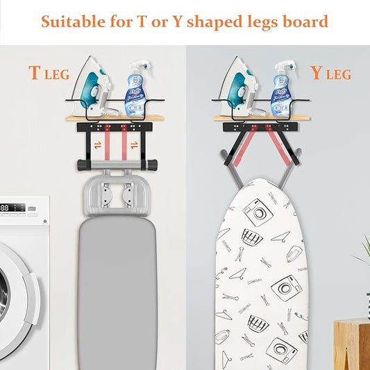 SMZCTYI Iron Board Holder, Wall Mount with Adjustable Hooks for Y & T-Leg Iron, Base Basket for Laundry Room, Bedroom