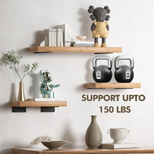 Heavy Duty Shelf Bracket 4 Pack, Floating Shelf Brackets 10 inch Long, Brackets for Shelves, Black Coated Metal Wall Shelf Support Brackets(1/5"-Thick)