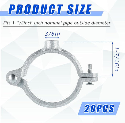 20 Pack 1-1/2" Split Ring Pipe Hanger for Thread Rod Galvanized Iron Mounting Bracket Support for Tubing Wall Ceiling Mount Combination Industrial Decor