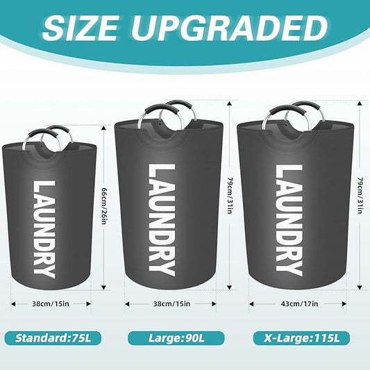 StorageRight 75L Large Laundry Basket, Laundry Hamper, Dirty Clothes Hamper for Laundry, Collapsible, Waterproof Laundry Baskets with Foam Protected Aluminum Handles for Laundry, Dorm, Family (Grey)