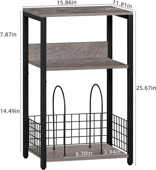 LELELINKY 3 Tier End Table,Record Player Stand with Storage Up to 100 Albums,Turntable Stand for Vinyl, Light Gray Records Shelf for Living Room Bedroom