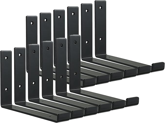 HEART ART Black Shelf Bracket 12 inch, Shelf Bracket 12 Pack,J Metal Heavy Duty Shelf Support Brackets,11.5" L×6" H×1.5" W