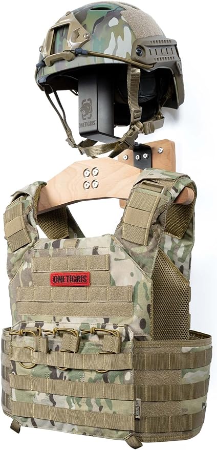ONETIGRIS Tactical Gear Wall Mount, Motorcycle Helmet Holder Wall Mount Stand, Plate Carrier Rack Jacket Hanger Display Organizer for Police Football Cycling Suit