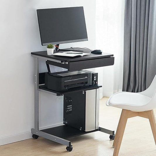 Yaheetech Mobile Computer Desk Cart, Small Rolling Laptop Desk PC Table Workstation with Drawer and Printer Shelf, Writing Desk Table for Small Space/Home Office