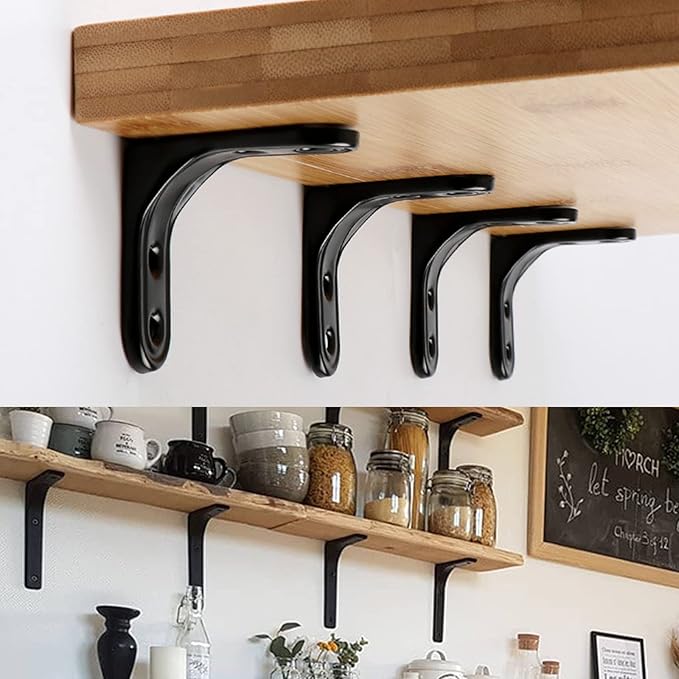 4pcs 4 Inch L Brackets, Heavy Duty Wall Mount White L Corner Brackets Braces for Wood, Shelves, Cabinets, 90 Degree Triangle Shelf Support with Screws, Small Right Angle Bracket