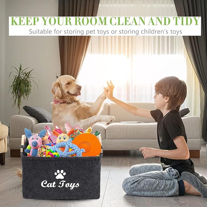 CozyCove Felt pet Toy Box Collapsible Pet Supplies Storage Basket cat toy box storage basket chest organizer,Fabric Storage Bin for Organizing Pet Toys, Blankets, Leashes, and Food grey pet Toy Box
