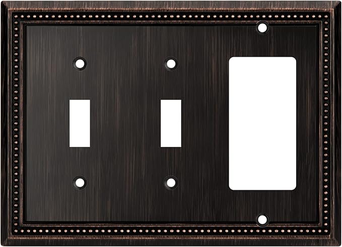 Henne Bery Sunken Pearls Heavy Duty Decorative Wall Plate Switch Plate Outlet Cover (Double Toggle/Single Decorator, Aged Bronze)