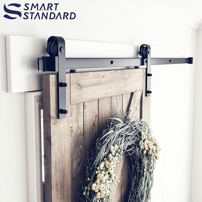 SMARTSTANDARD 6 Feet Heavy Duty Sturdy Sliding Barn Door Hardware Kit-Smoothly and Quietly-includes Detailed Installation Fit 36" Wide Doorpanel (J Shape Hanger) Black