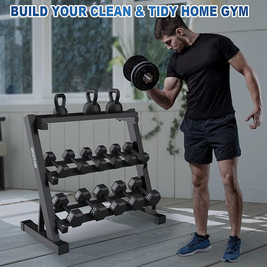 BEKING 3 Tier Dumbbell Rack,1000LB Capacity Weight Storage Rack for Home Gym Fitness,Multifunctional Free Weight Organizer Stand for Dumbbells, Kettlebells,Compact Design Save Floor Space