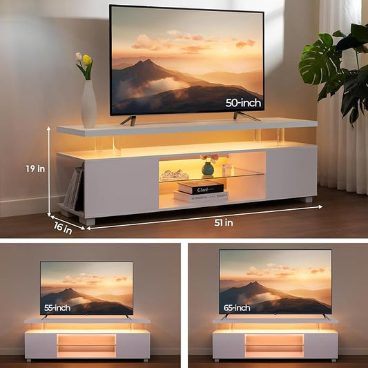 White TV Stands for Living Room LED TV Stand Modern TV Stand with Storage for 55/60/65 inche TVs Entertainment Center for Living Room