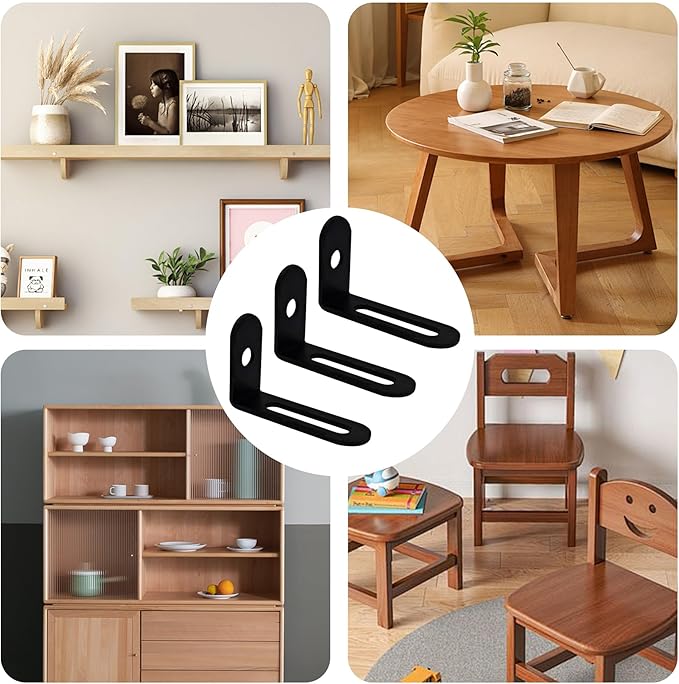 20Pcs 1.5"x1"x0.5"Adjustable Right Angle Brackets, Metal L Bracket Heavy Duty 90 Degree Corner Fastener L-Shape Corner Brace Support Black Shelf Bracket