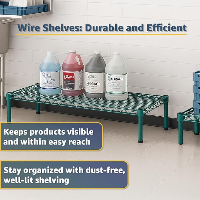 24" x 30" x 8" Green Epoxy Wire Storage Shelf, Dunnage Rack, Commercial 1 Tier Small Shelf