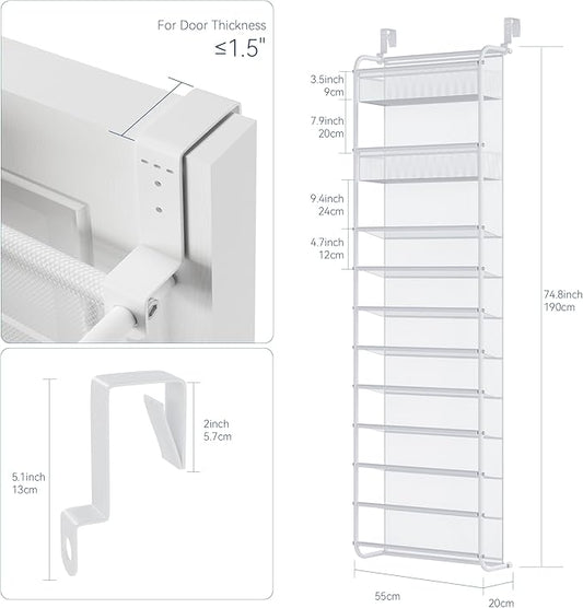 Whitmor 27 Pair Over The Door Shoe Organizer, 11 Tier Hanging Shoe Organizer, Heavy Duty Metal & Mesh Shoe Holder, Hanging Shoe Rack for Closet Organizer & Storage,74.8"L x 21.7"W x 7.5"H, White
