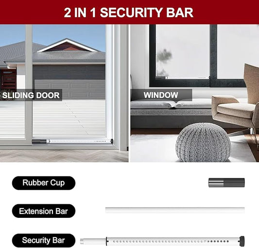 AceMining Sliding Door Security Bar,Heavy Duty Sliding Patio Door Lock Bar, 20-50inch Adjustable Multi-use Window Security Bars, Sliding Door Stopper,White,2Pack