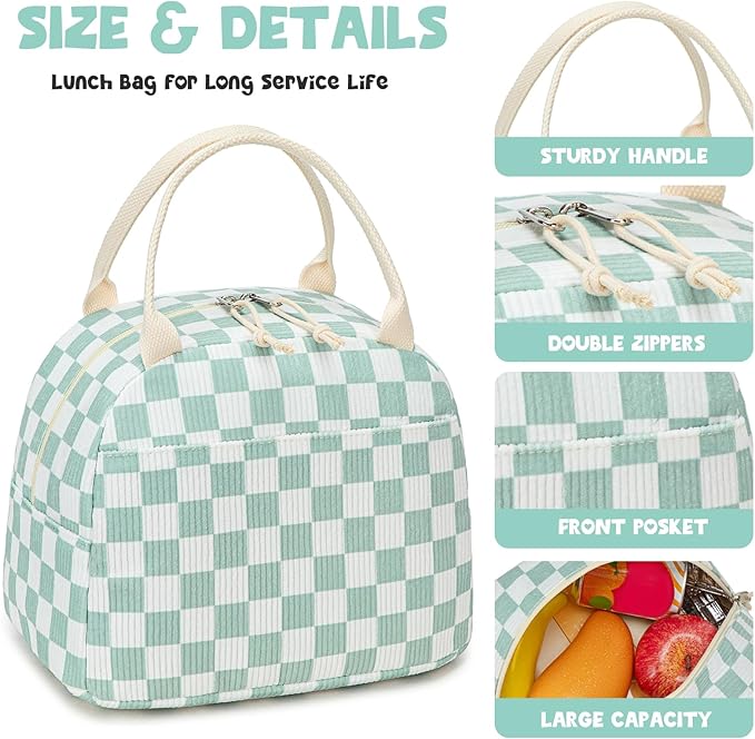 Bluboon Lunch Bag for Women Men Cute Corduroy Lunch Tote Bags Reusable Insulated Lunch Box Large Capacity Reusable Insulated Cooler for Work Picnic or Travel