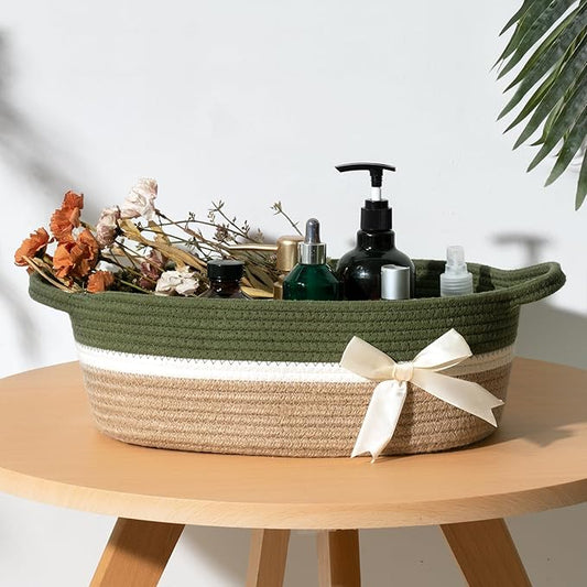 CHICVITA Small Storage Basket for Gifts Empty, Cute Decorative Basket for Living Room, Baby Gift Basket for Nursery, Rope Basket for Home Decor, 13 x 9.8 x 5 inches