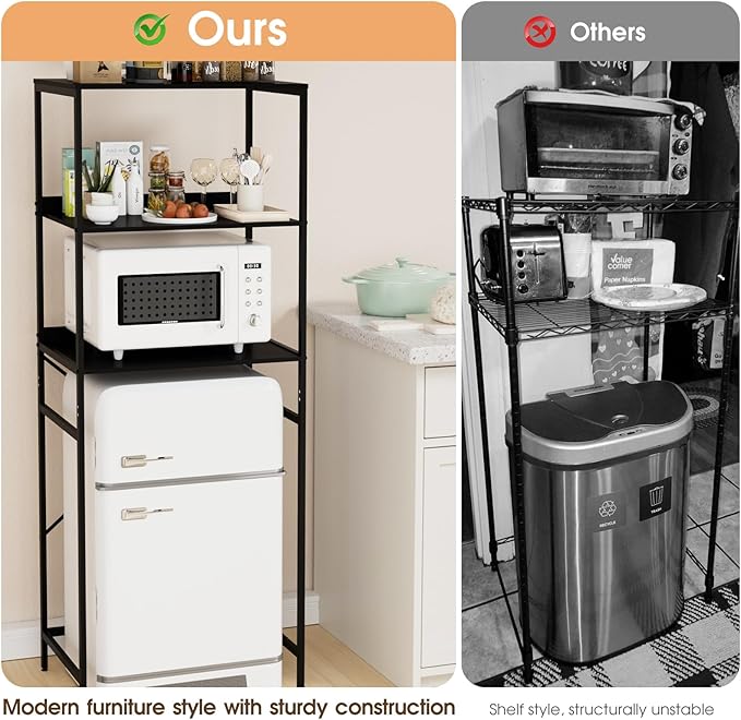 Mini Fridge Shelf Mini Fridge and Microwave Stand Over Mini Fridge Storage Rack 3 Tier Microwave and Fridge Stand Suitable for Dorm, Kitchens, Offices, Black