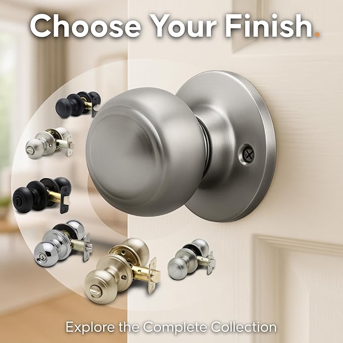 Copper Creek Colonial Passage Interior Door Knob – ANSI Grade-3 Certified, Modern Heavy Duty Handle, Easy Install and Reversible for Bedroom, Bathroom and Closets – Satin Stainless (1 Pack)