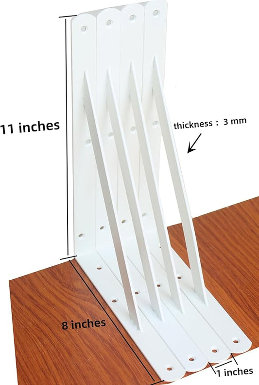 6 Pack L11 x H 8" White Heavy Duty Shelf Brackets with Screws Metal Shelf Brackets Shelf Support Angle Brackets for Shelves L Brackets Heavy Duty Floating Shelf