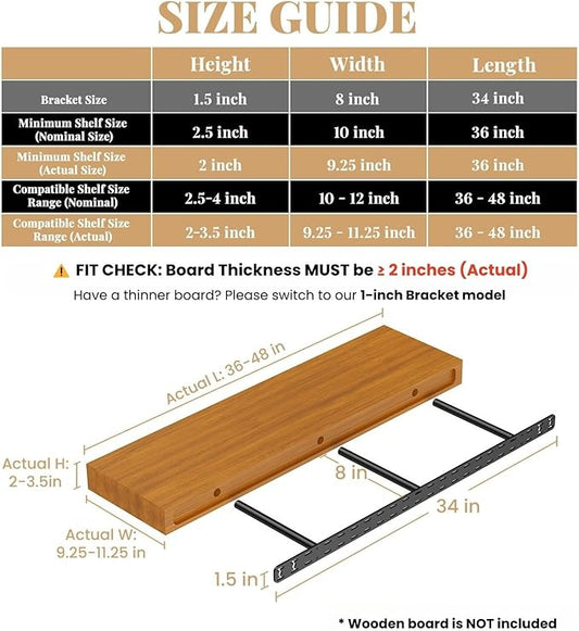 2pcs Floating Shelf Hardware Heavy Duty Hidden Shelf Brackets Support,Wall Mounting Invisible Floating Shelves Bracket with Jig (34" x 8" x 1.5" with Tools)