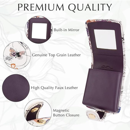 kilofly Genuine Leather Double Lipstick Case Cosmetic Makeup Holder + Gift Box