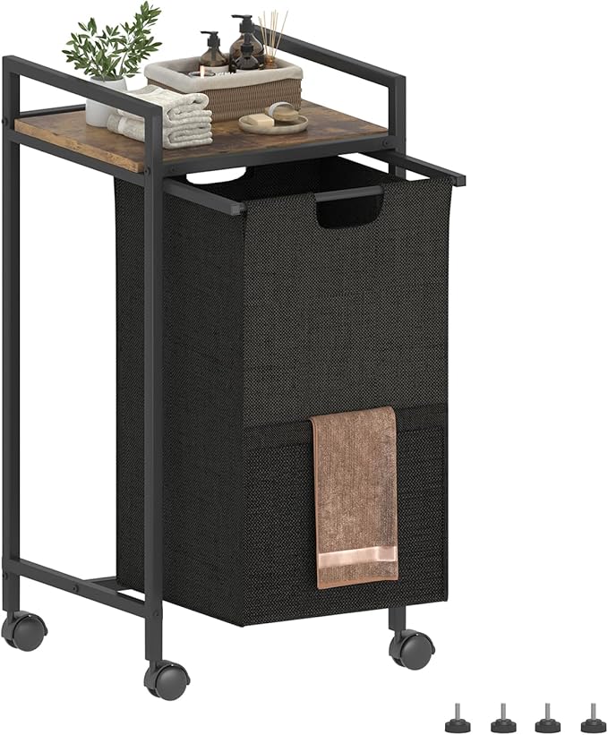 Laundry Hampers,Laundry Basket, Laundry Sorter with Top Shelf & Removable Washable Bags & Side Pockets for Laundry Room organization, Bathroom and Dorm, Rustic Brown and Black