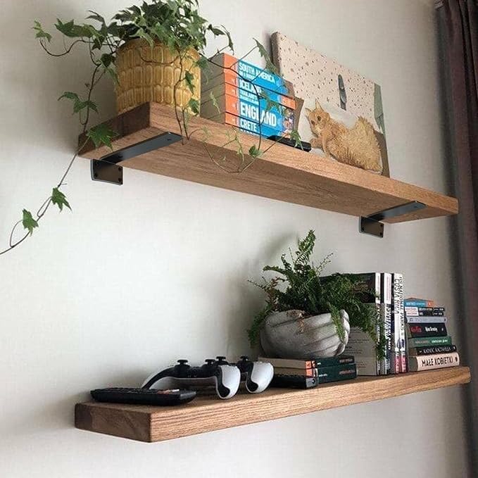 Shelf Brackets Heavy Duty, 5mm Thick Rustic Shelf Brackets for Custom Wood Shelves, 12 Inch Solid Steel Black Shelf Brackets with Hardware Needed (6Pcs)