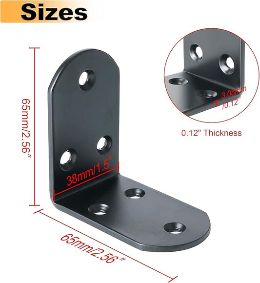 Alise 4Pcs Shelf Brackets Black, Stainless Steel Floating Shelf Brackets Corner Brackets, L Brackets for Shelves, 90 Degree Angle Bracket, Heavy Duty Shelf Brackets for Wood Furniture (2.56X2.56 in)