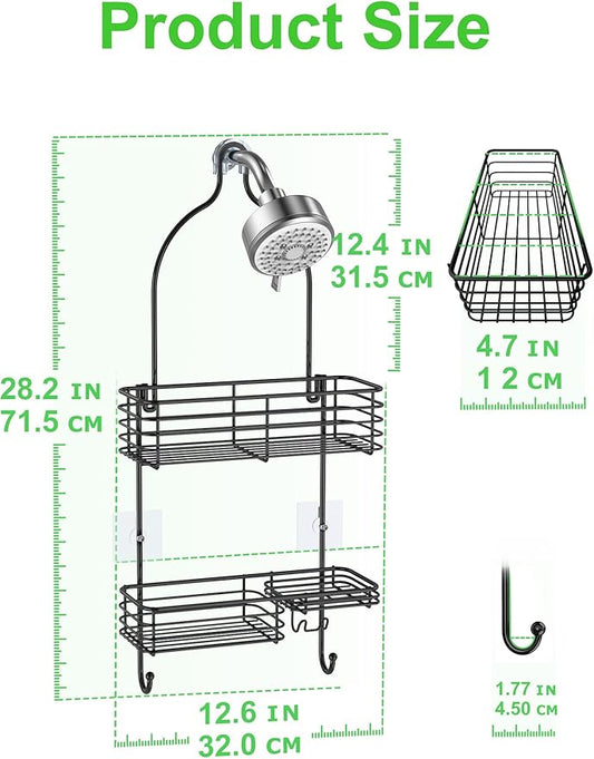 SMARTAKE Hanging Shower Head Caddy, Rustproof Bathroom Shower Shelf Organizer, SUS201 Stainless Steel Over The Storage Rack, for Toilet, Bathroom, Black