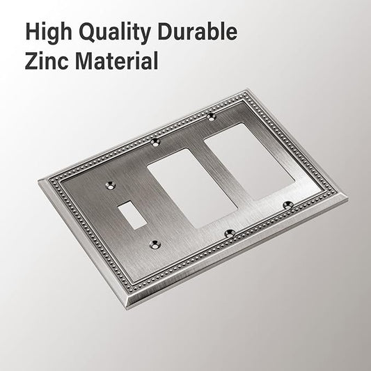 Henne Bery Sunken Pearls Heavy Duty Decorative Wall Plate Switch Plate Outlet Cover (Single Toggle/Double Decorator, Heirloom Silver)