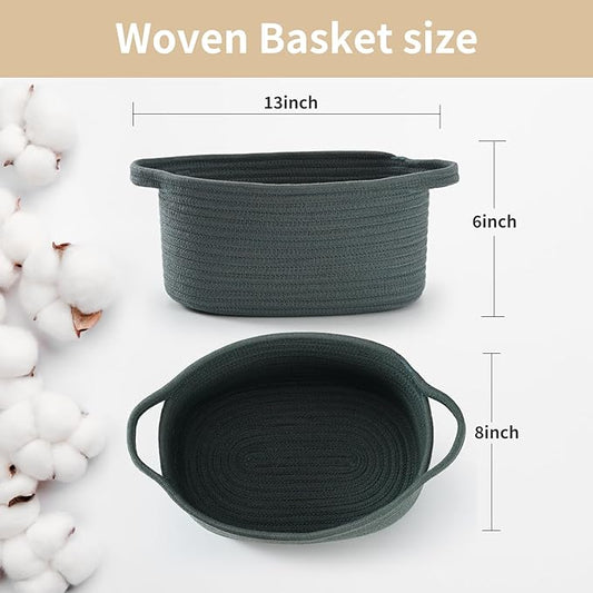 Cute Woven Storage Basket with Handle – Hunter Green Empty Gift Burr Basket for Valentines Day, Birthday, Holiday Gifts, Eco-Friendly, Decorative Organizer Bin for Nursery, Plants