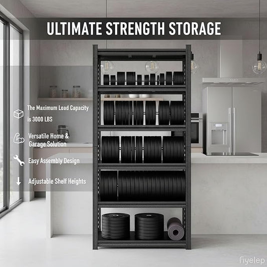 82“H Kitchen Shelves, 6-Tier Freestanding Metal Kitchen Storage Shelving Unit, Adjustable Pantry Rack, Heavy Duty Shelves Organizer, 3000 LBS Capacity, 81.9" H × 39.4" W × 15.7" D, Black