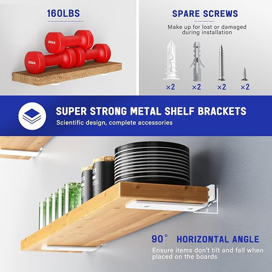 Goovilla Shelf Bracket, Heavy Duty Floating Shelf Brackets 6 inch Long, 6 Pack Brackets for Shelves, White Coated Metal Wall Shelf Support Brackets with 1/5 Inch Thick and 160 lb. Load Capacity