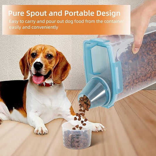 3-5Lbs Airtight Small Cat Dog Pet Food Storage Containers BPA Free, with Large Pour Spout/1 Measuring Cup/ 4 Safety Locks and Double-layer Silicone Strip (Clear Grey &Clear Blue 4Pack)