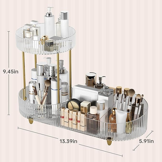 Beborxue Makeup Organizer Countertop for Vanity, 360 Rotating Cosmetic Skincare Perfume Organizers, Large Capacity Cosmetic Display Case for Dresser, Bathroom Countertop (Clear)