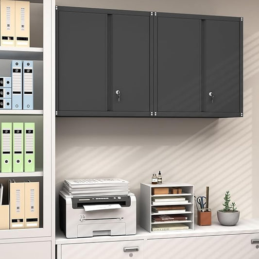 GREATMEET Locking Metal Wall Cabinets for Garage, Garage Cabinets Wall Mount, Steel Floating Hanging Storage Cabinet with Doors and Adjustable Shelf for Utility Room