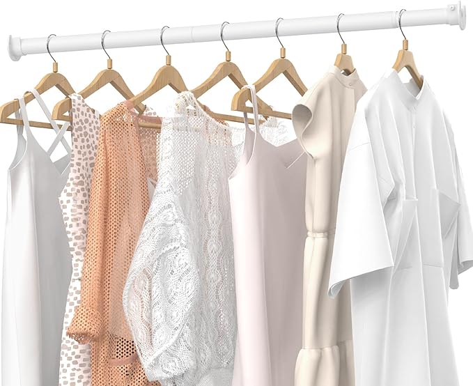 Closet Rods for Hanging Clothes, 17 to 54 Inches Stepless Adjustable Metal Closet Rod, 1.3 Inches Heavy Duty Clothes Hanging Rod for Closet Wardrobes Laundry RV, White