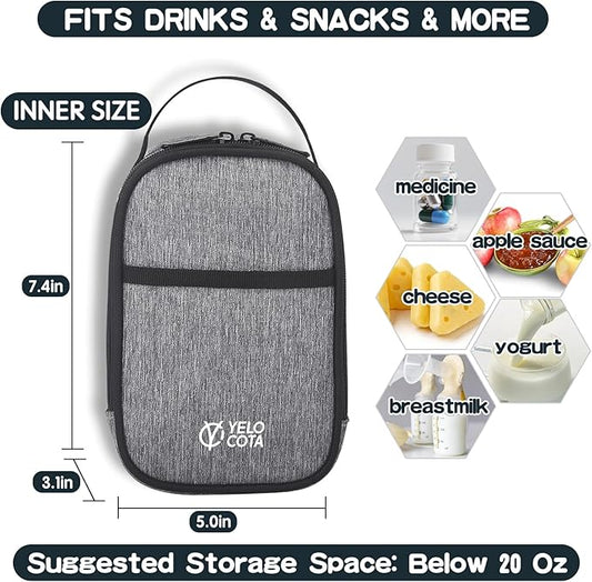 Yelocota Small Insulated Lunch Bag- Snack Bag- Mini Cooler Bag with Handle Buckle for Travel,Work,School(Storage Space below 20oz)- Also Suitable for Pairing with Food Jar