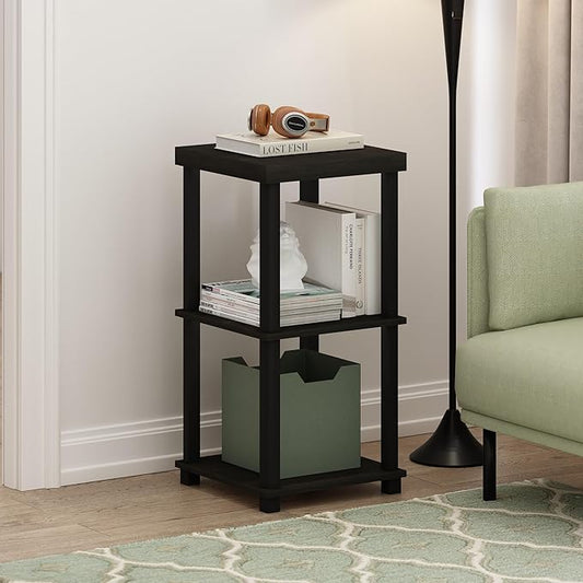 Furinno Turn-N-Tube Side Table, 3-Tier Thick Tabletop End Table with Open Shelf, Toolless Assembly Night Stand, Bedside Table, for Living Room, Bedroom, Espresso