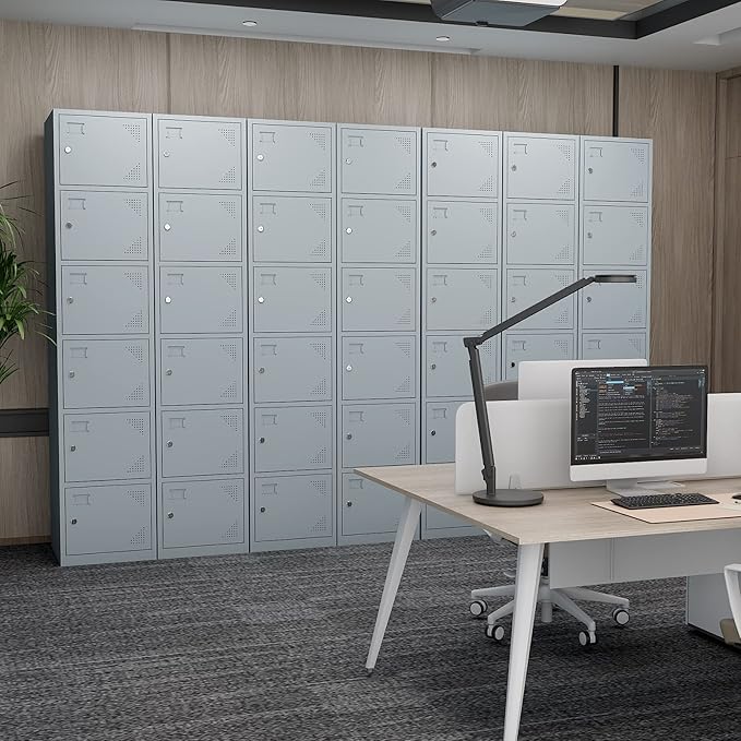 Metal Locker Cabinet with 6 Doors, 71" Storage for Employees, 6 Tier Steel Locker with Lock and Keys for School, Gym, Home, Office Staff (Grey)